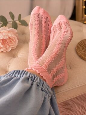 POL Pink Sheer Lace Socks Brand New